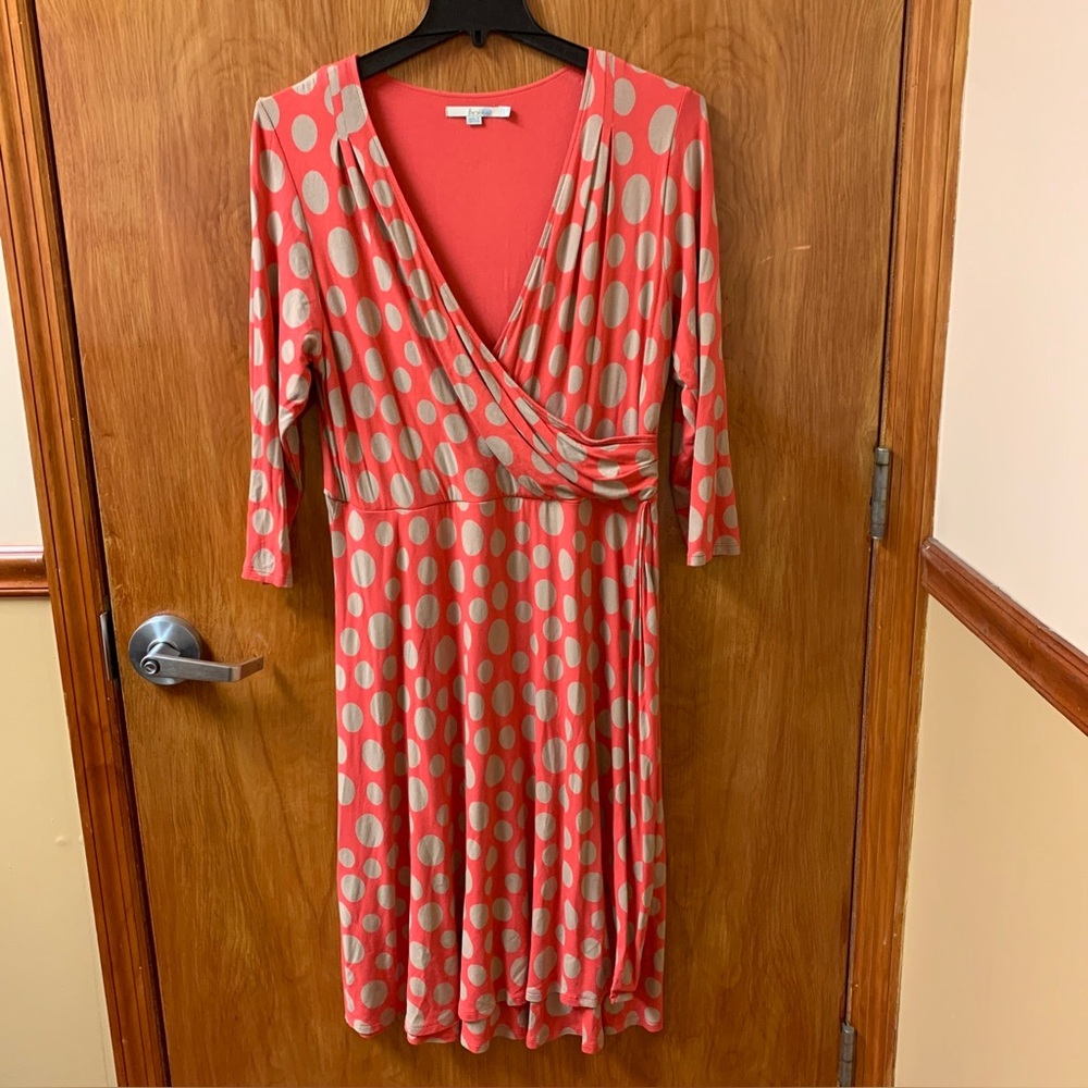 Boden Coral Polka Dot Wrap Midi Dress
